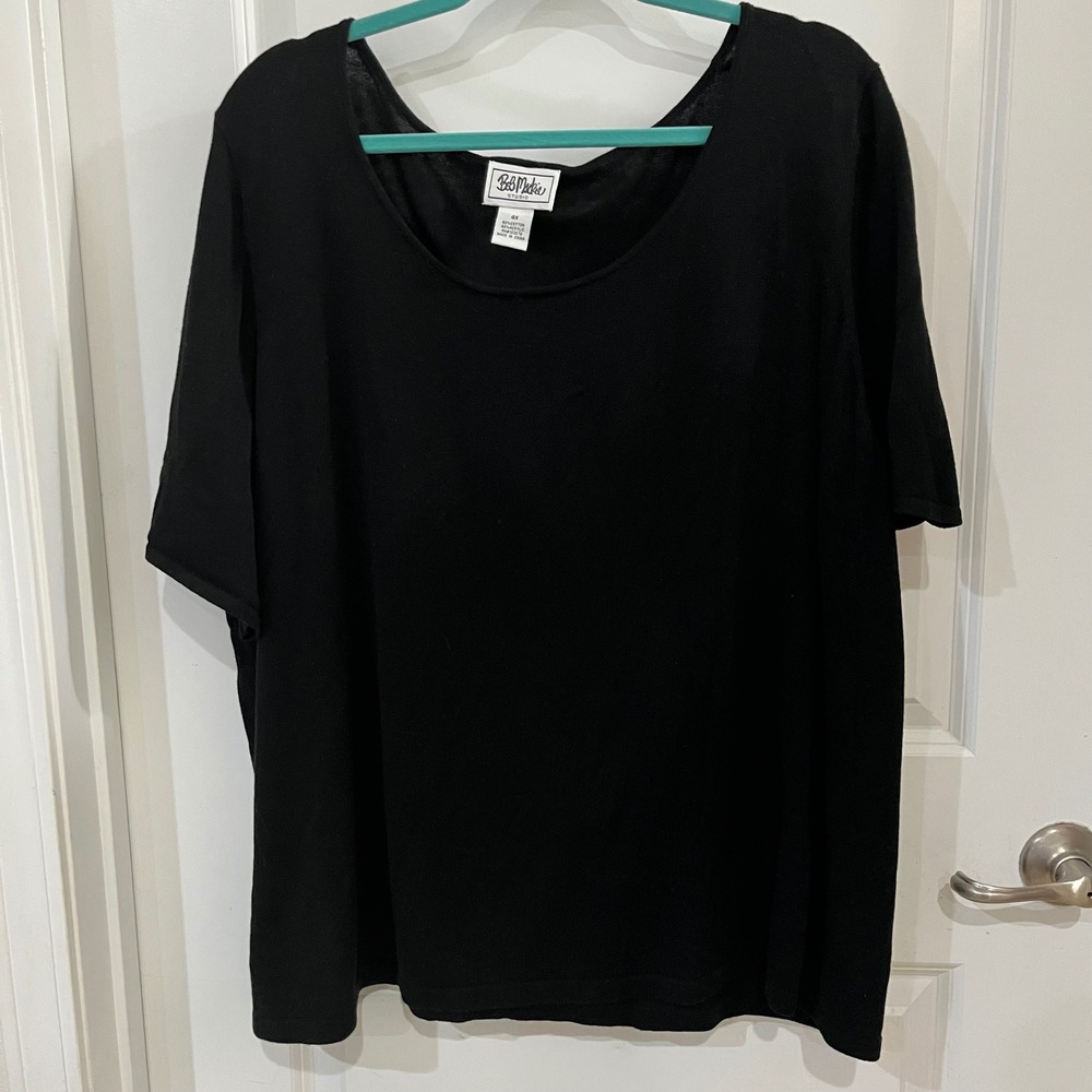 Bob Mackie Studio Womens 4X Black Short Sleeve Scoop Neck Knit Sweater Top